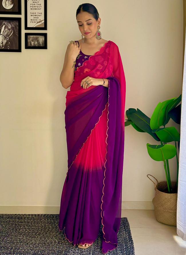 Faux Georgette Hot Pink,purple Party Wear Sequence Work Saree